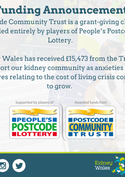 Kidney Wales Receives Funding Award from Postcode Community Trust