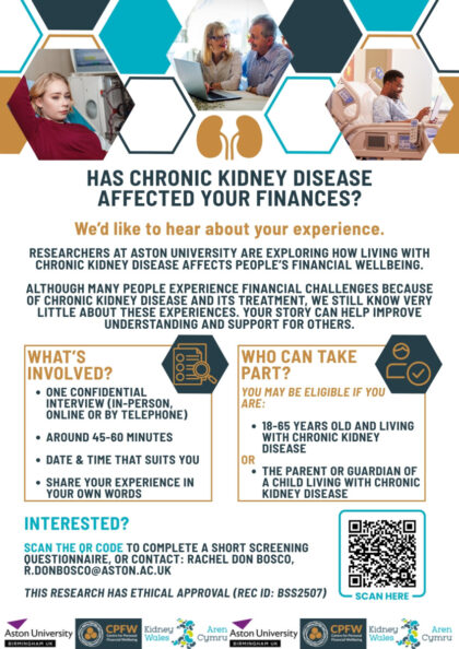 Kidney Wales and Aston University launch new research into chronic kidney disease and financial wellbeing